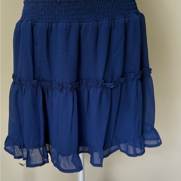 LE LIS COLLECTION BLUE RUFFLE MINI  SKIRT - Picture 3 of 10